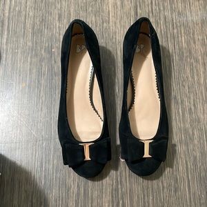 Bp. Black suede kitten heel flats with gold accents